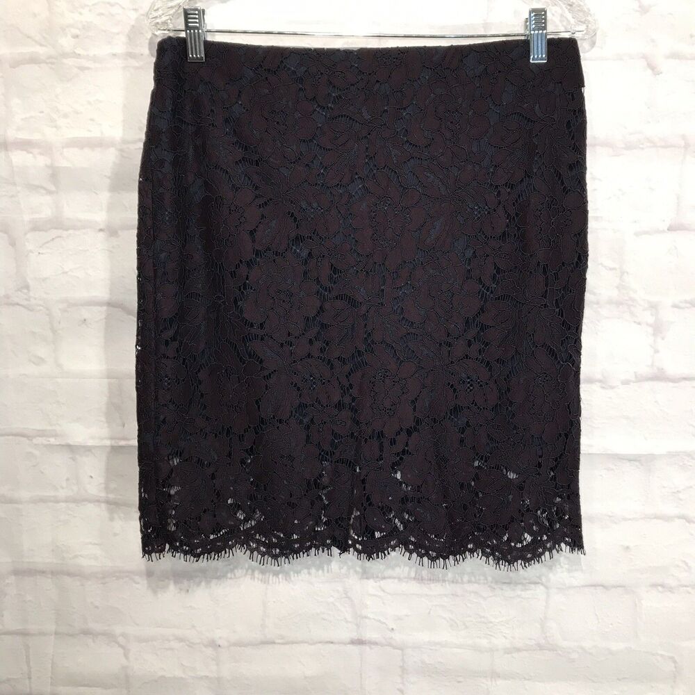 New BANANA REPUBLIC Woman’s Blue Lace Petite Zipper Skirt 8P Lined NWT